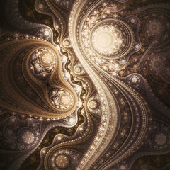 Glossy gold fractal machine, digital artwork for creative graphic design