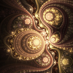 Gold fractal machine, digital artwork for creative graphic design