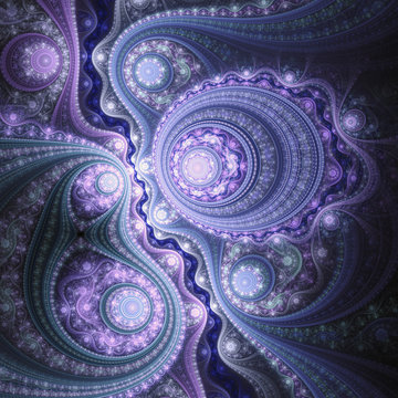 Blue and purple fractal clockwork, digital artwork for creative graphic design
