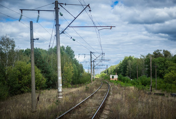 Railroad in Mashevo ghost village in Chernobyl Exclusion Zone, Ukraine