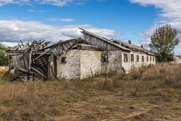Fototapeta na wymiar Abandoned collective farm of Mashevo ghost village in Chernobyl Exclusion Zone, Ukraine