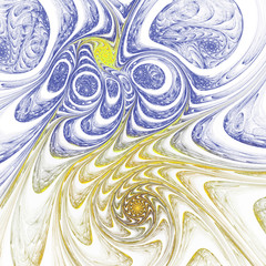 Yellow and blue fractal spirals, digital artwork for creative graphic design