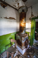 Inside the post office in Zymovyshche ghost village of Chernobyl Exclusion Zone, Ukraine