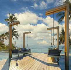 Beautiful Swing sofa on the Swimming pool waters outdoor beach