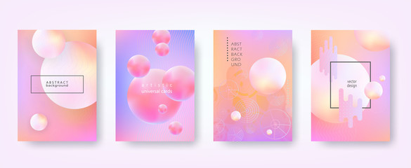 Abstract vector backgrounds in trendy hipster style with blurry fluid 3d forms and elements of memphis style. Template А4 for design poster, banner, flyer, cover, placard, magazine, book, presentation - 150639683