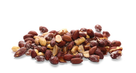 pile salted fried peanuts isolated on white background