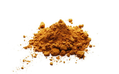 Turmeric powder pile isolated on white background. Curcuma powder, with top view
