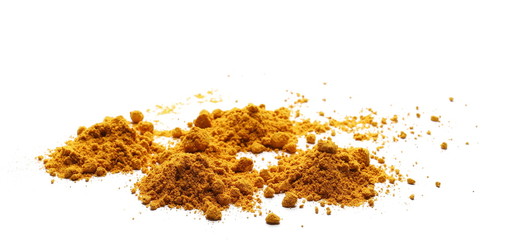 Turmeric powder pile isolated on white background. Curcuma powder, with top view
