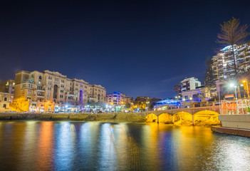 Malta- Colorful lights of the beautiful Balluta Bay by night