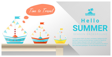 Hello summer background with colorful paper ship , vector , illustration