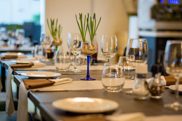 Nice table ready for dinner at a restaurant
