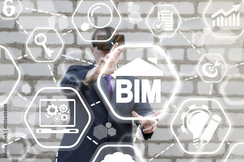 Aufkleber bim building information modeling business industrial flexible development web computing concept. bu