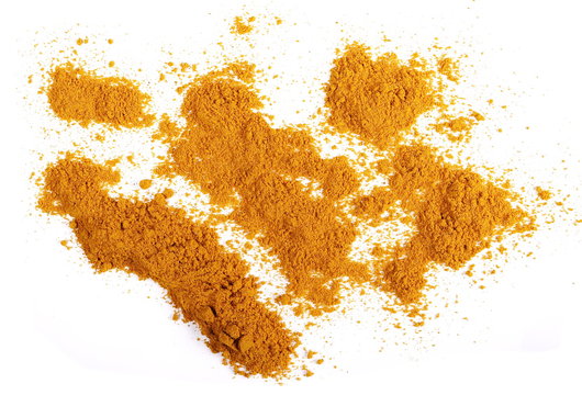 Turmeric powder isolated on white background. Curcuma powder, with top view
