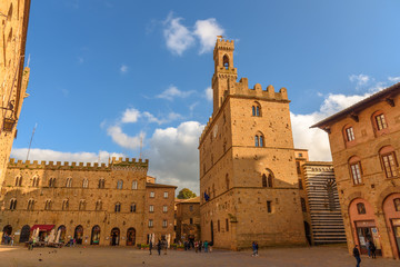 Fototapeta na wymiar View of the main square of the small and famous town of Volterra, Italy.