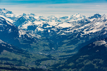 View from the Niederhorn Beatenber Mountain in Switzerland