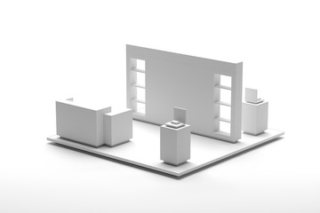 Empty exhibition kiosk, with copy space. Original 3d rendering project