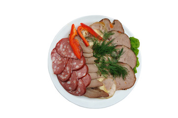 A plate of delicacies, sliced meat and sausage