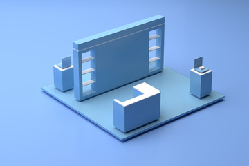 Empty exhibition kiosk, with copy space. Original 3d rendering project