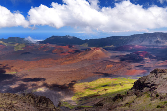 Stunning landscape of Haleakala volcano crater taken at Kalahaku overlook at Haleakala summit, Maui, Hawaii