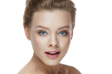 Beautiful Woman Face With Soft Skin And Professional Makeup