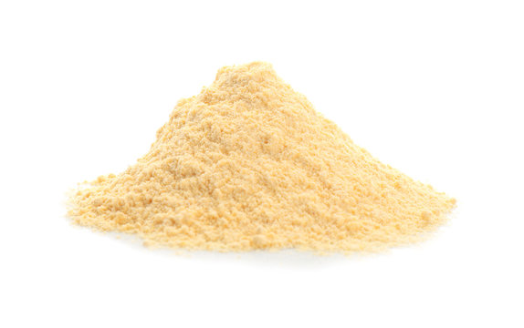 Heap of flour on white background