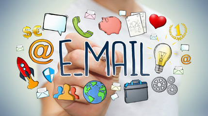 Businessman drawing manuscript contact text