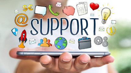 Businessman using hand-drawn support text presentation