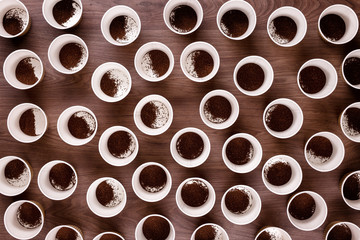 many papper cups looking down from above