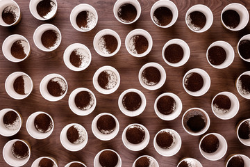 many papper cups looking down from above