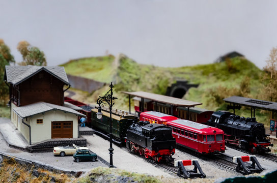 Close Up Of A Detailed Train Model Diorama 