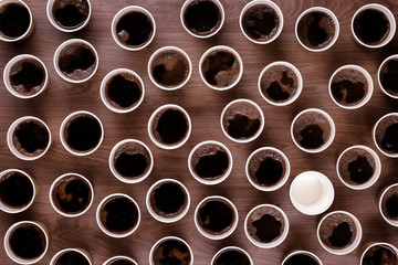 many papper cups looking down from above