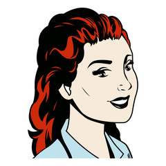 portrait woman red hair smiling pop art vector illustration