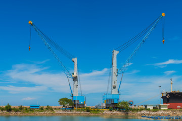 Fototapeta premium Cargo sea port. Sea cargo cranes. Sea.