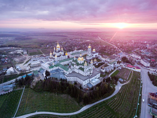 Aerial view of Pochaev Monastery, Orthodox Church, Pochayiv Lavra, Ukraine.