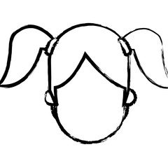 faceless head girl child ponytails people sketch vector illustration