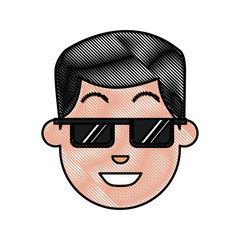 drawing face man wearing sunglasses cartoon vector illustration
