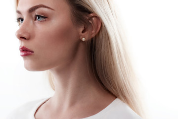 Fototapeta premium Beauty Woman face Portrait. Beautiful Spa model Girl with Perfect Fresh Clean Skin.