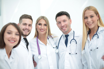 Fototapeta premium Smiling team of doctors at hospital making selfie.