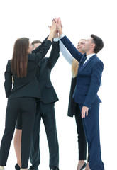 Successful business team giving a high fives gesture as they lau