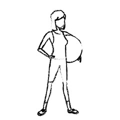 Fototapeta na wymiar sketch sport girl holding fitball healthy vector illustration