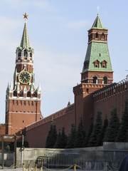 Fototapeta na wymiar Spasskaya Tower of Kremlin in Red Square in Moscow Russia - spasskaja