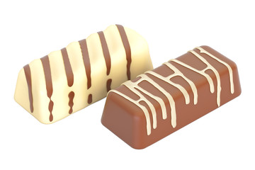 Milk and white chocolate candies, 3D rendering