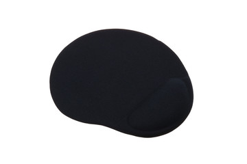 Black ergonomic mouse pad isolated on a white background.