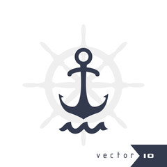 Anchor silhouette on rudder anchor logo vector illustration