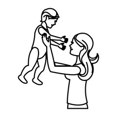 Fototapeta premium mom holding baby playing image line vector illustration