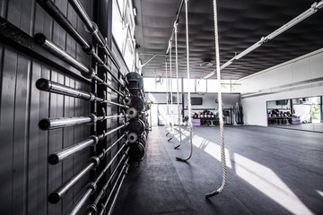straight view crossfit gym with sun