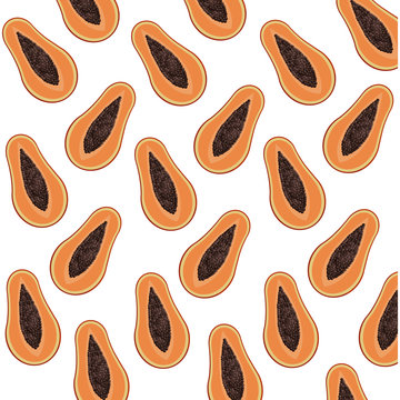 papaya fruit harvest fresh seamless pattern image vector illustration