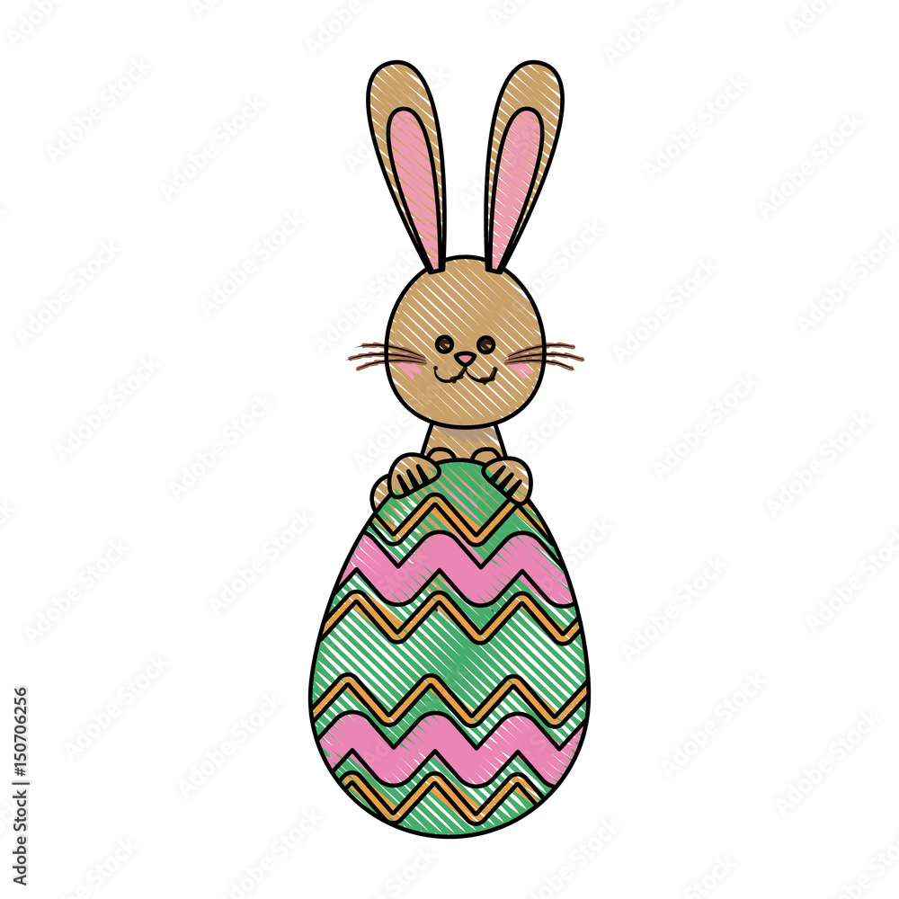 Wall mural drawing funny easter bunny egg decoration vector illustration