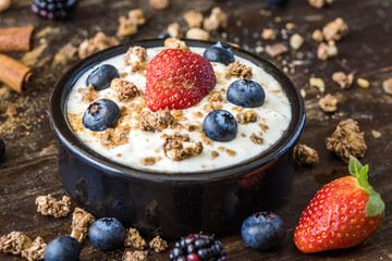 Yogurt with Strawberry, Blueberries and Muesli
