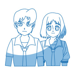 teenager anime boy and girl hair style vector illustration
